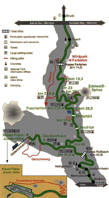 Mapa Grossglockner Hochalpenstrasse