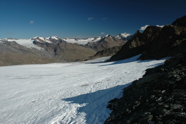 Ledovec Hochjochferner, pohled ze sedla Hauslabjoch