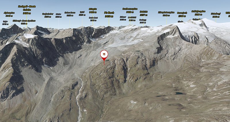 Náhled 3D mapy okolí chaty Badener Hütte