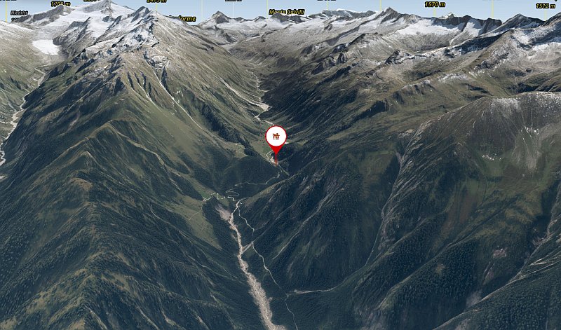 Náhled 3D mapy okolí chaty Berndlalm
