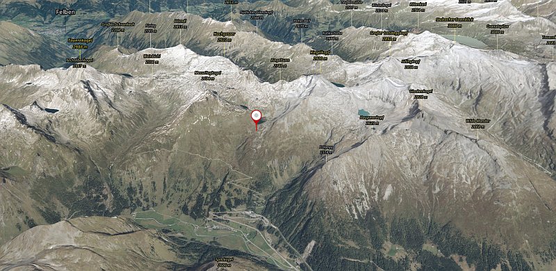 Náhled 3D mapy okolí chaty Grünseehütte
