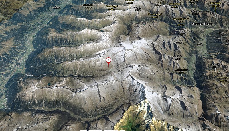 Náhled 3D mapy okolí chaty Kürsinger Hütte