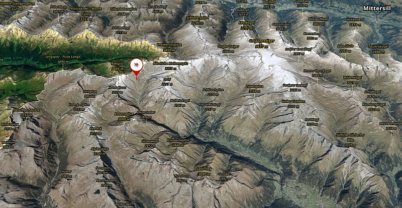 Náhled 3D mapy okolí chaty Kleine Philipp Reuter Hütte
