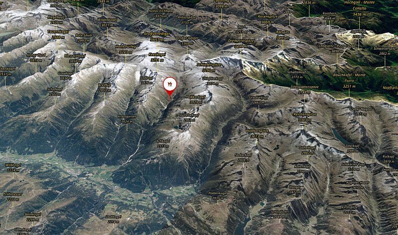 Náhled 3D mapy okolí chaty Postalm