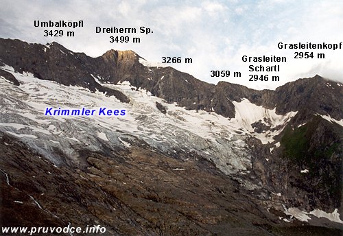 Umbalkpfl, Dreiherrn Spitzen, Grasleiten Schartl,<br>Grasleitenkopf a ledovec Krimmler Kees